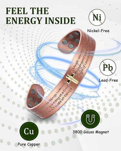 سوار MagEnergy النحاسي للرجال، سوار مغناطيسي متقاطع بقوة 12X مع مغناطيس غاوس 3800، 99.99% من النحاس الصلب النقي، هدية مجوهرات رجالية قابلة للتعديل (صلاة الصفاء) in Kuwait
