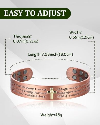 سوار MagEnergy النحاسي للرجال، سوار مغناطيسي متقاطع بقوة 12X مع مغناطيس غاوس 3800، 99.99% من النحاس الصلب النقي، هدية مجوهرات رجالية قابلة للتعديل (صلاة الصفاء) in Kuwait
