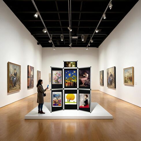 6+1 لوحة عرض تجارة عرض 82.6 "H x 70.8" W نظام لوحة العرض المحمولة قابلة للطي 6 لوحات لوحات من جانب واحد الخطاف والحلقة المقابلة ، أسود in Kuwait