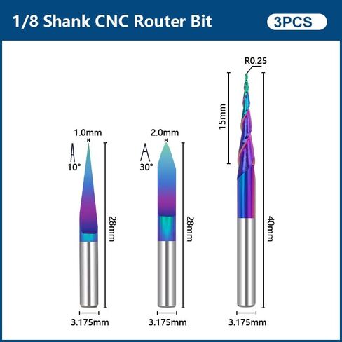 3 قطع نانو الأزرق معطف نهاية مطحنة CNC راوتر بت، CNC النقش بت R0.25 2 الناي الكرة الأنف in Kuwait