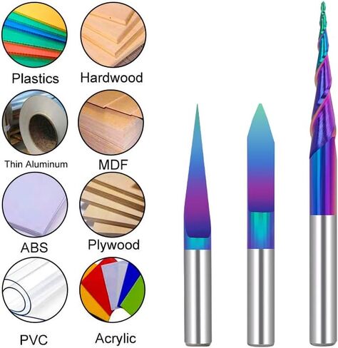 3 قطع نانو الأزرق معطف نهاية مطحنة CNC راوتر بت، CNC النقش بت R0.25 2 الناي الكرة الأنف in Kuwait