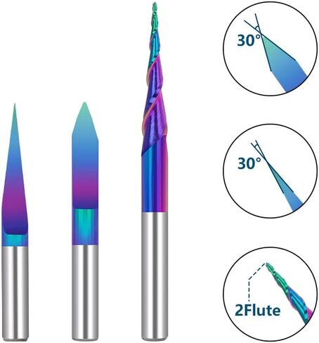 3 قطع نانو الأزرق معطف نهاية مطحنة CNC راوتر بت، CNC النقش بت R0.25 2 الناي الكرة الأنف in Kuwait