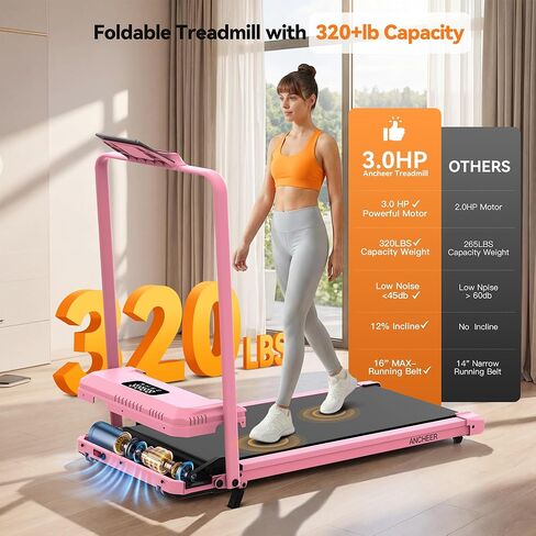 ANCHEER Treadmill with 12%/15% Incline, Folding Walking Pad with Handle Bar, 320-450lb Capacity Under Desk Foldable 3.5HP Treadmills for Home/Office/Gym,Installation-Free in Saudi Arabia