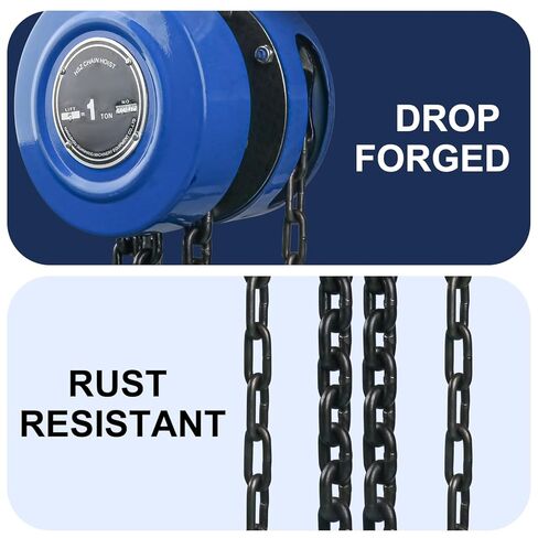 10 Feet Blue Manual Chain Hoist - Heavy Duty Chain 1 Ton Capacity, Lift Manual Hoist, Hand Chain Block Hoist for Industrial, Workshops, Warehouses, Automotive Machinery in Saudi Arabia