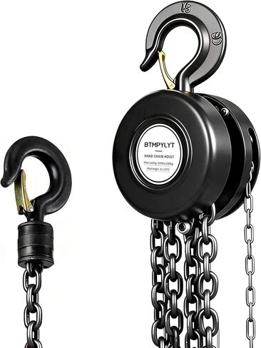 1 Ton Manual Chain Hoist, 10ft Lift Height, 2200 Lbs Capacity with Heavy Duty Hooks, Black Hand Chain Block for Warehouse, Garage, Workshop in Saudi Arabia
