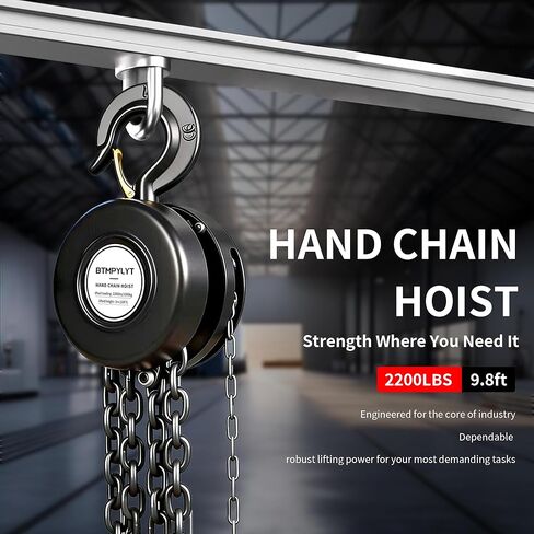 1 Ton Manual Chain Hoist, 10ft Lift Height, 2200 Lbs Capacity with Heavy Duty Hooks, Black Hand Chain Block for Warehouse, Garage, Workshop in Saudi Arabia