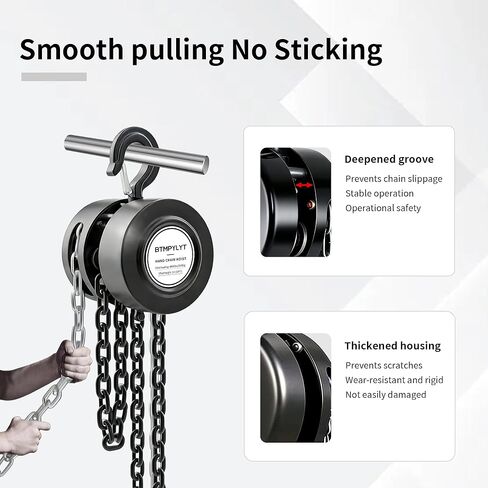1 Ton Manual Chain Hoist, 10ft Lift Height, 2200 Lbs Capacity with Heavy Duty Hooks, Black Hand Chain Block for Warehouse, Garage, Workshop in Saudi Arabia