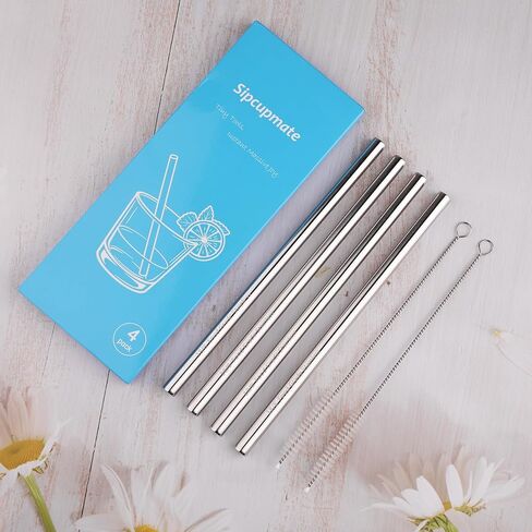 Metal Straw Replacement Set Compatible with Owala 24oz/32oz Freesip Water Bottle, Durable Stainless Steel Replacement Straws with 2 Cleaning Brushes-4Pcs in Saudi Arabia