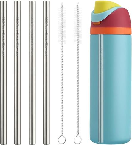 Metal Straw Replacement Set Compatible with Owala 24oz/32oz Freesip Water Bottle, Durable Stainless Steel Replacement Straws with 2 Cleaning Brushes-4Pcs in Saudi Arabia
