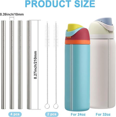Metal Straw Replacement Set Compatible with Owala 24oz/32oz Freesip Water Bottle, Durable Stainless Steel Replacement Straws with 2 Cleaning Brushes-4Pcs in Saudi Arabia