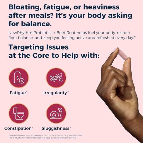 NewRhythm Probiotics for Women & Men 25 Billion CFU, w/Organic Beet Root 2000 mg Strength, 20:1 Extract, Nitric Oxide, Circulation, Energy & Heart Health, All Natural, Vegan, Non-GMO, 30 Caps in Kuwait