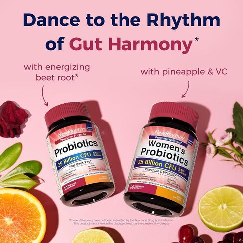 NewRhythm Probiotics for Women & Men 25 Billion CFU, w/Organic Beet Root 2000 mg Strength, 20:1 Extract, Nitric Oxide, Circulation, Energy & Heart Health, All Natural, Vegan, Non-GMO, 30 Caps in Kuwait