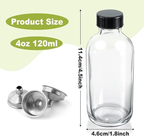 10 Pack Clear Glass Bottles, 4 oz Small Shot Bottle With Lids and Funnels, Leak Proof Mini Travel Bottle, Round Sample Bottles for Juice, Ginger Shot, Oils, Whiskey, Hot Sauce, Liquids in Kuwait