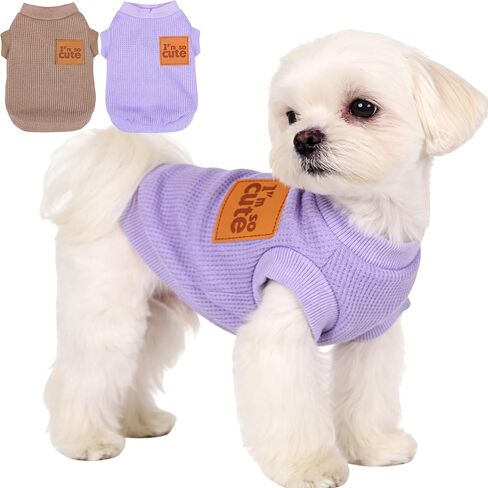 2 Pack Dog Shirt Vest Dog Clothes for Small Dogs Summer Waffle Puppy T-Shirts Soft Sleeveless Pet Clothes Lightweight Medium Large Doggy Outfit Cat Clothing (Blue+Grey, Small) in Kuwait