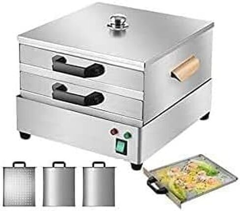 DAREV Electric Cantonese Rice Noodle Rolls Machine, 2 Layer Stainless Steel Steamed Vermicelli Roll Steamer with 3 Steameing Tray in Saudi Arabia