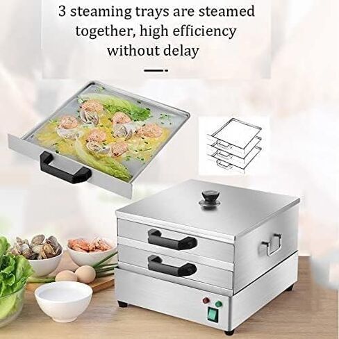 DAREV Electric Cantonese Rice Noodle Rolls Machine, 2 Layer Stainless Steel Steamed Vermicelli Roll Steamer with 3 Steameing Tray in Saudi Arabia
