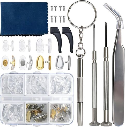 وسادات أنف للنظارات، طقم إصلاح النظارات مكون من 22 زوجًا، مجهزة بمفك براغي وبرغي وملاقط وقماش نظارات. in Kuwait