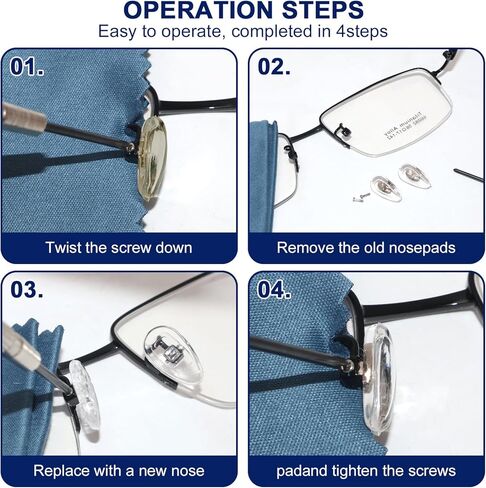 وسادات أنف للنظارات، طقم إصلاح النظارات مكون من 22 زوجًا، مجهزة بمفك براغي وبرغي وملاقط وقماش نظارات. in Kuwait