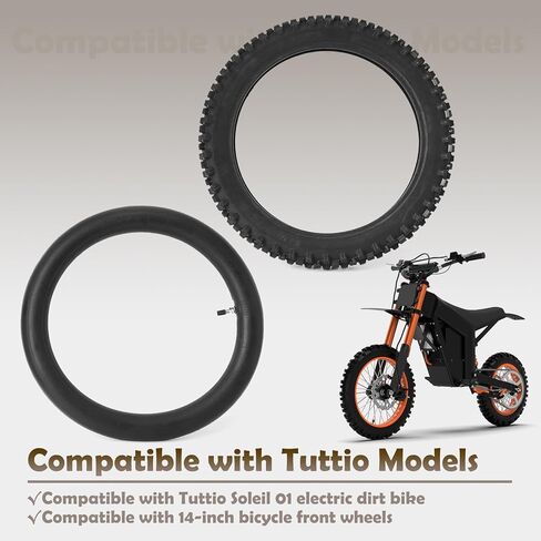 E-Bike Front Wheel Outer Tire with Inner Tube Kit Compatible with Tuttio Soleil 01 Electric Dirt Bike, 14" Front Tire Tube Replacement for Tutti Electric Off-Road Motorcycle in Saudi Arabia