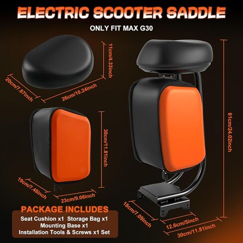 Electric Scooter Seat Compatible with Segway Ninebot MAX-G30 Seat Attachment for Adult with 10L Large Storage Bag, Cup Holder, Comfortable PU Cushion in Kuwait