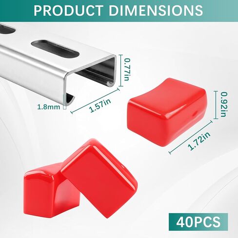 40 عبوة من أغطية نهاية قناة تبختر حمراء مقاس 1-5/8 بوصة - غطاء PVC ناعم مربع للقنوات المعدنية، غطاء واقي آمن لليونيستروت، خالي من الأدوات لنظام التدفئة والتهوية وتكييف الهواء والنظام الميكانيكي in Kuwait