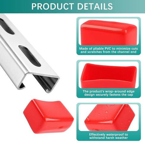 40 عبوة من أغطية نهاية قناة تبختر حمراء مقاس 1-5/8 بوصة - غطاء PVC ناعم مربع للقنوات المعدنية، غطاء واقي آمن لليونيستروت، خالي من الأدوات لنظام التدفئة والتهوية وتكييف الهواء والنظام الميكانيكي in Kuwait