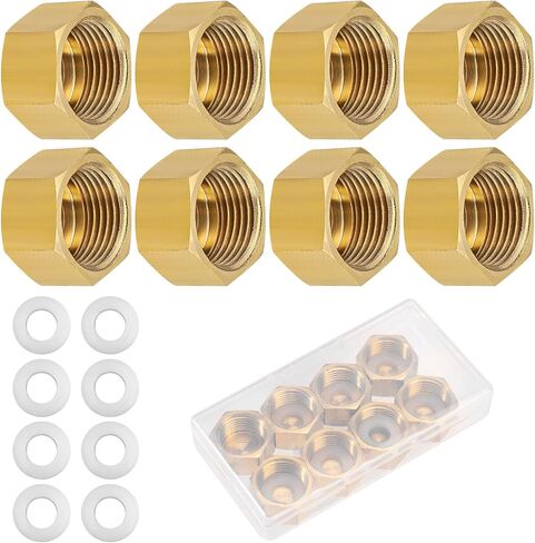 8pcs 3/8 Inch NPT Brass Pipe Cap, Brass Pipe Fitting Cap with Rubber Gasket Faucet Valve Caps Compression for Closing off Pipes in Saudi Arabia
