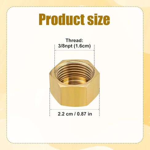 8pcs 3/8 Inch NPT Brass Pipe Cap, Brass Pipe Fitting Cap with Rubber Gasket Faucet Valve Caps Compression for Closing off Pipes in Saudi Arabia
