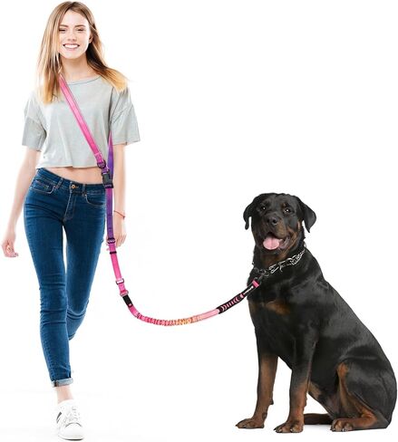 Philorn Hands Free Dog Leash ، Crossbody Dog Leash ، حزام المشي متعدد الوظائف مع مشبك سلامة السيارات للكلاب الكبيرة والمتوسطة التي تجري ، تدريب (أسود ، 25-120 رطلاً) in Kuwait
