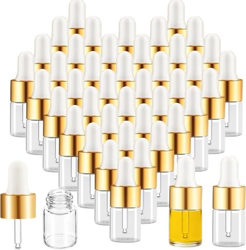 100 عبوة من زجاجات قطارة زجاجية صغيرة سعة 2 مل مع أغطية ذهبية، وقوارير زيت عطري صغيرة، وحاويات عينات سفر فارغة للسوائل والعطور والصبغات ومستحضرات التجميل in Kuwait