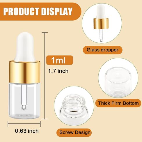 100 عبوة من زجاجات قطارة زجاجية صغيرة سعة 2 مل مع أغطية ذهبية، وقوارير زيت عطري صغيرة، وحاويات عينات سفر فارغة للسوائل والعطور والصبغات ومستحضرات التجميل in Kuwait