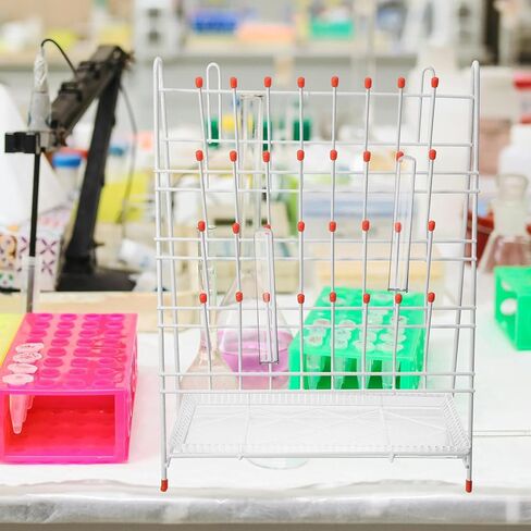 TIDTALEO Laboratory Test Tube Drying Rack 32-peg Metal Glassware Holder with Plastic Coating for Lab Bottles and Beakers, Space-Saving Draining Rack Suitable for Scientific Use in Saudi Arabia
