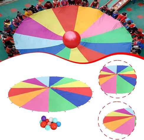 DYNWAVE Play Parachute with Handles Rainbow Umbrella Multi Person Collaboration Interactive Playground Early Education Toy 200 cm Dia in Saudi Arabia