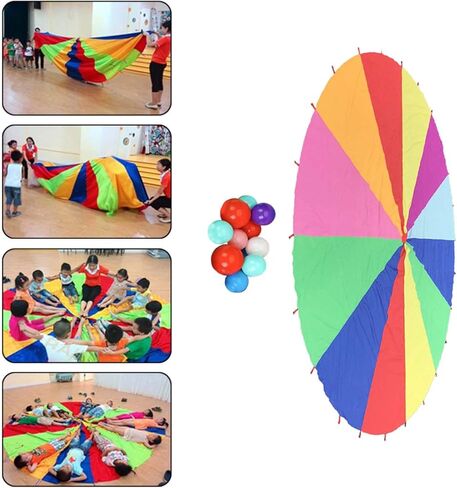 DYNWAVE Play Parachute with Handles Rainbow Umbrella Multi Person Collaboration Interactive Playground Early Education Toy 200 cm Dia in Saudi Arabia