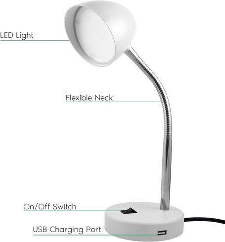 مصباح مكتب Maxlite LED مع منفذ شحن USB ، مصباح مكتب أخضر ، رقبة قابلة للتعديل ، مفتاح تشغيل/إيقاف ، مصباح طاولة حديث للقراءة ، العمل أو المدرسة ، الضوء الدافئ الدافئ in Kuwait