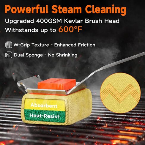 Grill Brush Bristle Free for Outdoor Grill, Steam Grill Cleaning Brush Replaceable Head, Extended Handle, Safe BBQ Cleaner Brush with Scraper for Cast Iron Stainless Steel Porcelain Grates in Kuwait