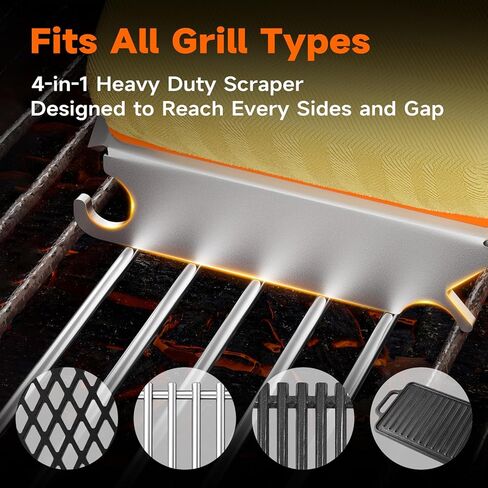 Grill Brush Bristle Free for Outdoor Grill, Steam Grill Cleaning Brush Replaceable Head, Extended Handle, Safe BBQ Cleaner Brush with Scraper for Cast Iron Stainless Steel Porcelain Grates in Kuwait