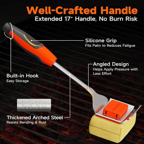 Grill Brush Bristle Free for Outdoor Grill, Steam Grill Cleaning Brush Replaceable Head, Extended Handle, Safe BBQ Cleaner Brush with Scraper for Cast Iron Stainless Steel Porcelain Grates in Kuwait
