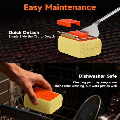 Grill Brush Bristle Free for Outdoor Grill, Steam Grill Cleaning Brush Replaceable Head, Extended Handle, Safe BBQ Cleaner Brush with Scraper for Cast Iron Stainless Steel Porcelain Grates in Kuwait