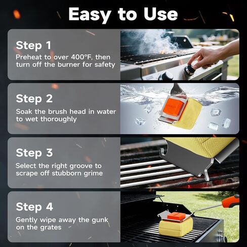 Grill Brush Bristle Free for Outdoor Grill, Steam Grill Cleaning Brush Replaceable Head, Extended Handle, Safe BBQ Cleaner Brush with Scraper for Cast Iron Stainless Steel Porcelain Grates in Kuwait