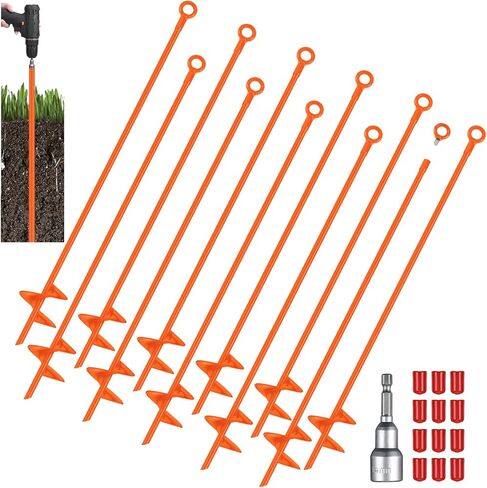 Lasnten 6 Pcs 30 Inch Heavy Duty Ground Anchor Spiral Blade Earth Anchor Kit Metal Anchor Hook Beach Sand Stakes Camping for Securing Animals, Shelters, Tents, Canopies (Orange) in Kuwait
