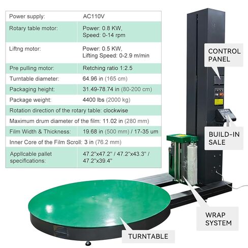 Industrial Pallet Wrapping Machine – Heavy-Duty Stretch Film & Shrink Wrap Bundler, 65 in Automatic Turntable with Built-in Scale for Warehouse, Logistics, 4400 Lbs Load, 110V, 1500W in Kuwait