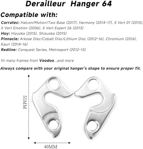 شماعة Derailleur 64 متوافقة مع Corratec، Hoy، Pinnacle، Redline، Voodoo، BH، ستيفنز، Scattante - سبائك الألومنيوم، فضي مع مسامير in Kuwait