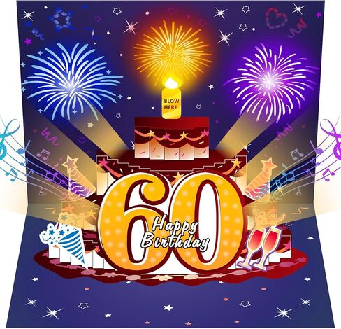 Eiurteao 50th Birthday Cards Pop Up 3D Cake - Fireworks Lights & Music & Blowable Candle Card Funny Happy 50th Birthday Card Gifts for Women Men Mom Grandma Wife Sister Friend in Kuwait