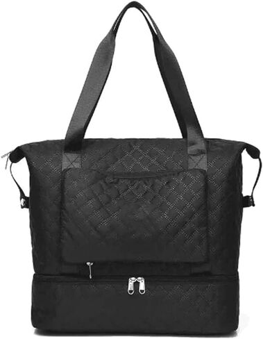 حقيبة سفر من القماش الخشن للنساء، حقيبة حمل قابلة للتوسيع خلال عطلة نهاية الأسبوع مع جيوب مبللة، سعة كبيرة، تصميم مبطن (وردي، 54 سم × 30 سم × 2 سم) in Kuwait