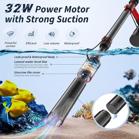 Fish Tank Cleaner, Aquarium Gravel Cleaner, 530GPH/32W Electric Fish Tank Cleaning Tools, Adjustable Water Flow Fish Tank Gravel Cleaner Vacuum, Aquarium Cleaner Kit for Water Chang Filter, Wash Sand in Kuwait