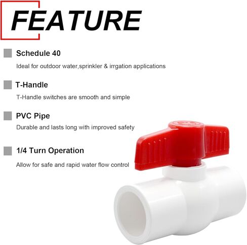 TTFLEX 3/4 inch PVC Ball Valve with Slip Connections, 8 PCS PVC Shut Off Valves with Smooth Quarter-Turn, Water Pipe Valve for Swimming Pool Filter, Irrigation, Sprinkler, Home Water Filter Systems in Saudi Arabia