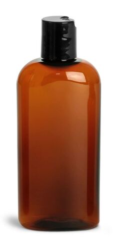 SKS Bottle & Packaging 4 Oz Cosmo Oval Bottles - Amber Plastic Empty Shampoo Bottles, Shatter Resistant PET with Black Disc Top Caps, Ideal for Lotion and Hair Care Products, USA Made, 24/Bag in Kuwait