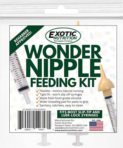 Wonder Nipple & Syringe Nursing Set - Small Animal Handfeeding Nursing Set - Great for Baby Squirrels, Rabbits, Racoons, Sugar Gliders, Hedgehogs, and Other Small Baby Mammals (Basic) in Saudi Arabia