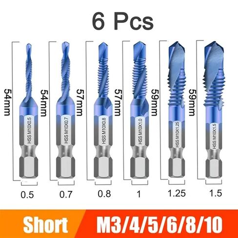 6 قطعة M3M10 برغي الحنفية لقمة ثقب Hss الحنفية مكافحة بالوعة Deburr متري عالية السرعة الصلب 1/4 في التغيير السريع عرافة أداة للنجارة in Kuwait